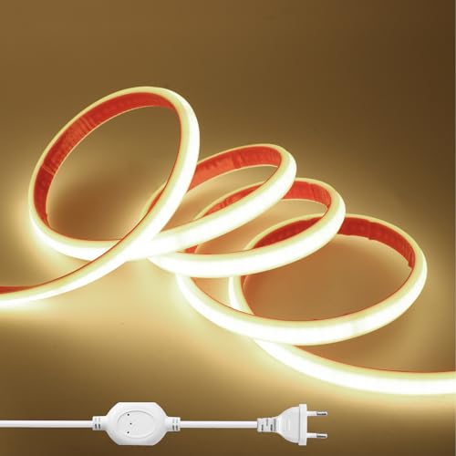 Wisada Anschluss an AC220-240V COB LED Band Selbstklebend, 2M 240LEDs/m Superhell Flexible FCOB LED Streifen (Schnitt alle 10cm), IP65 Naturweiß LED Leuchtband für Weihnachten von Wisada