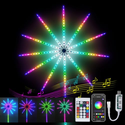 Wisada Bluetooth Feuerwerk LED Lichterkette,USB Multicolor Chasing Effekt LED Streifen,RGBIC Firework Streifen Sync Mit Musik 195LEDs Starburst Lichter Mit Fernbedienung für Weihnachten Party Bar Deko von Wisada