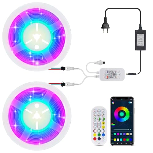 Wisada Bluetooth Smart Bunte Streifen WS2811 Individuell Adressierbare Nicht-Wasserdicht COB RGB Strip Light, 12V 2 Rollen 0.5M 576LEDs/M COB LED Band Programmierbare Farbwechsel Pixel Lichter Wisada Bluetooth Smart Bunte Streifen WS2811 Individuell Adressierbare Nicht-Wasserdicht COB RGB Strip Light, 12V 2 Rollen 0.5M 576LEDs/M COB LED Band Programmierbare Farbwechsel Pixel Lichter von Wisada