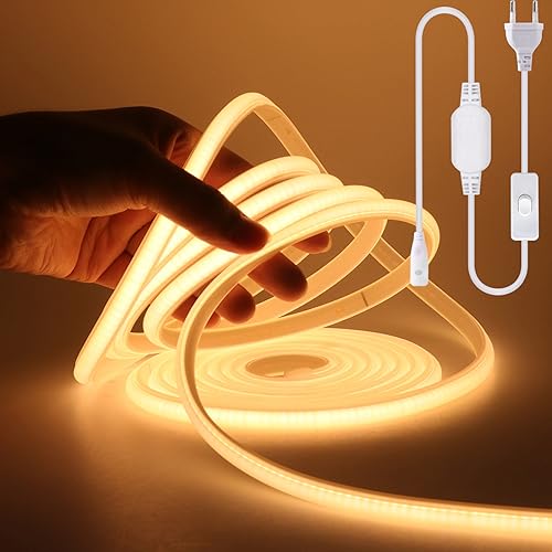 Wisada COB LED Band 10m, 220V 288 LEDs/m Superhell Warmweiss FCOB Neon LED Streifen, Hohe Dichte Flexibler LED Lichtband, Wasserdicht Silikon LED Neonlicht mit Schaltstecker für Architekturbeleuchtung Wisada COB LED Band 10m, 220V 288 LEDs/m Superhell Warmweiss FCOB Neon LED Streifen, Hohe Dichte Flexibler LED Lichtband, Wasserdicht Silikon LED Neonlicht mit Schaltstecker für Architekturbeleuchtung von Wisada
