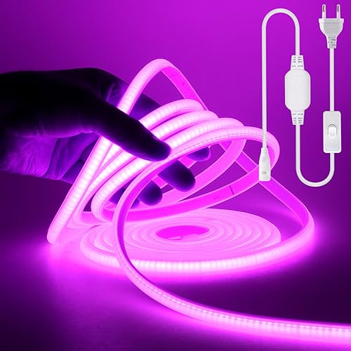 Wisada COB LED Band 14m, 220V 288 LEDs/m Superhell Violett FCOB Neon LED Streifen, Hohe Dichte Flexibler LED Lichtband, Wasserdicht Silikon LED Neonlicht mit Schaltstecker für Architekturbeleuchtung von Wisada