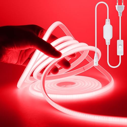 Wisada COB LED Band 1m, 220V 288 LEDs/m Superhell Rot FCOB Neon LED Streifen, Hohe Dichte Flexibler LED Lichtband, Wasserdicht Silikon LED Neonlicht mit Schaltstecker für Architekturbeleuchtung von Wisada