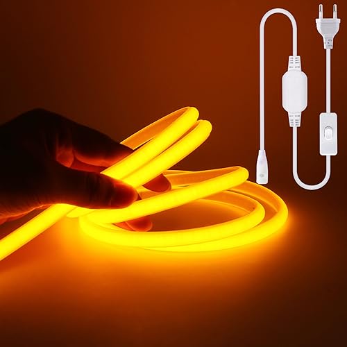 Wisada COB LED Band 2m, 220V 288 LEDs/m Superhell Gelb FCOB Neon LED Streifen, Hohe Dichte Flexibler LED Lichtband, Wasserdicht Silikon LED Neonlicht mit Schaltstecker für Architekturbeleuchtung von Wisada