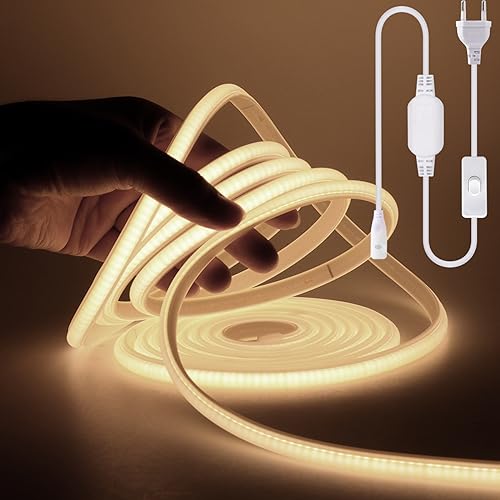 Wisada COB LED Band 2m, 220V 288 LEDs/m Superhell Naturweiß FCOB Neon LED Streifen, Hohe Dichte Flexibler LED Lichtband, Wasserdicht Silikon LED Neonlicht mit Schaltstecker für Architekturbeleuchtung von Wisada