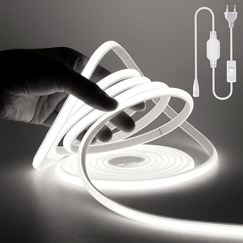 Wisada COB LED Band 9m, 220V 288 LEDs/m Superhell Kaltweiß FCOB Neon LED Streifen, Hohe Dichte Flexibler LED Lichtband, Wasserdicht Silikon LED Neonlicht mit Schaltstecker für Architekturbeleuchtung von Wisada