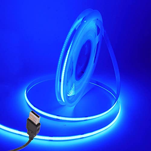 Wisada COB LED Streifen, Innenbereich Nicht Wasserdichte USB Flexibler COB LED Lichtband,DC 5V 2M 320 LEDs/m Blau FCOB LED Band für Schrankbeleuchtung, Schlafzimmer, Bar, Bühne, Weihnachtsfeier von Wisada