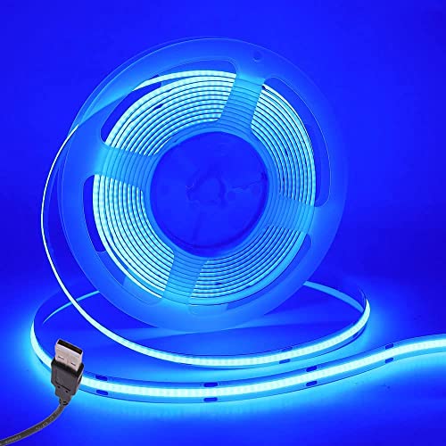 Wisada COB LED Streifen 0.5M, Innenbereich Nicht Wasserdichte USB Flexibler COB LED Lichtband, DC5V 320 LEDs/m Blau LED Band für Schrankbeleuchtung, Schlafzimmer, Bar, Bühne, Weihnachtsfeier(FPCB:5MM) von Wisada