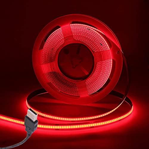 Wisada COB LED Streifen 0.5M, Innenbereich Nicht Wasserdichte USB Flexibler COB LED Lichtband, DC5V 320 LEDs/m Rot LED Band für Schrankbeleuchtung, Schlafzimmer, Bar, Bühne, Weihnachtsfeier(FPCB:5MM) von Wisada