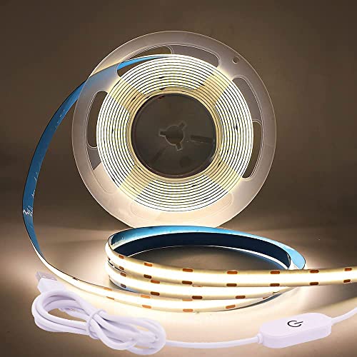 Wisada COB LED Streifen 0.5m, DC 5V 320 LEDs/m Dimmbar Flexibler LED Lichtband, Nicht Wasserdichte Natürliches Weiß COB LED Band Lichterketten mit Löten Sie Weiß Touch Dimmer für Schrankbeleuchtung von Wisada