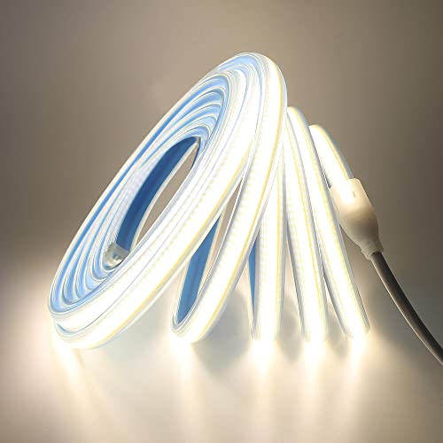 Wisada COB LED Streifen 10m,220V 280 LEDs/m FCOB LED Band CRI≥90, Wasserdichte Hohe Dichte Flexibler Superhell Natürliches Weiß COB LED Lichtband mit Stecker für Schlafzimmer, Schrankbeleuchtung von Wisada