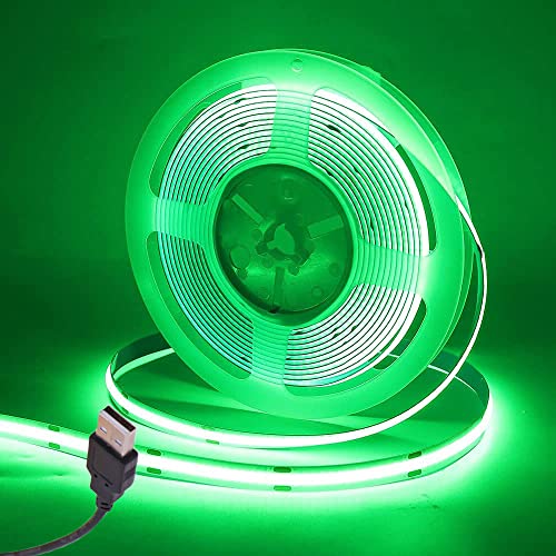 Wisada COB LED Streifen 1M, Innenbereich Nicht Wasserdichte USB Flexibler COB LED Lichtband,DC 5V 320 LEDs/m Grün FCOB LED Band für Schrankbeleuchtung,Schlafzimmer, Bar, Bühne, Weihnachtsfeier von Wisada