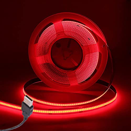 Wisada COB LED Streifen 1M, Innenbereich Nicht Wasserdichte USB Flexibler COB LED Lichtband,DC 5V 320 LEDs/m Rot FCOB LED Band für Schrankbeleuchtung,Schlafzimmer, Bar, Bühne, Weihnachtsfeier von Wisada