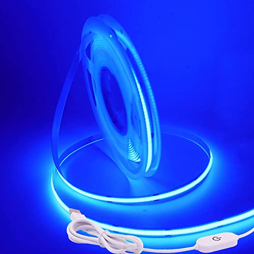 Wisada COB LED Streifen 1m, DC 5V 320 LEDs/m Dimmbar Flexibler LED Lichtband, Innenbereich Nicht Wasserdichte Blau COB LED Band Lichterketten mit Löten Sie Weiß Touch Dimmer für Schrankbeleuchtung von Wisada