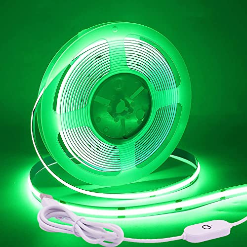 Wisada COB LED Streifen 1m, DC 5V 320 LEDs/m Dimmbar Flexibler LED Lichtband, Innenbereich Nicht Wasserdichte Grün COB LED Band Lichterketten mit Löten Sie Weiß Touch Dimmer für Schrankbeleuchtung von Wisada