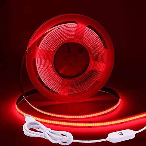 Wisada COB LED Streifen 1m, DC 5V 320 LEDs/m Dimmbar Flexibler LED Lichtband, Innenbereich Nicht Wasserdichte Rot COB LED Band Lichterketten mit Löten Sie Weiß Touch Dimmer für Schrankbeleuchtung von Wisada