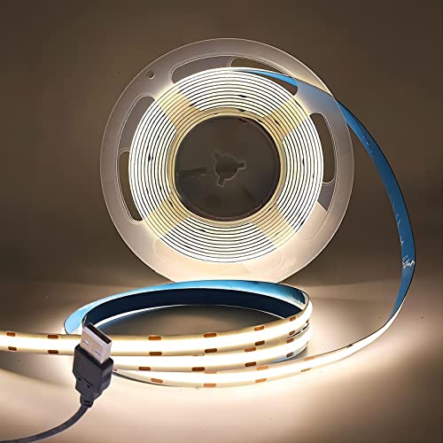 Wisada COB LED Streifen 1m, Innenbereich Nicht Wasserdichte USB Flexibler COB LED Lichtband, DC 5V 320 LEDs/m Neutralweiß FCOB LED Band für Schrankbeleuchtung, Schlafzimmer, Weihnachtsfeier von Wisada
