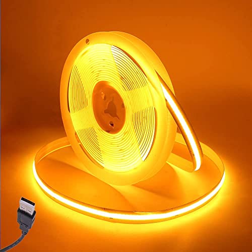 Wisada COB LED Streifen 2M, Innenbereich Nicht Wasserdichte USB Flexibler COB LED Lichtband, DC5V 320 LEDs/m Gelb LED Band für Schrankbeleuchtung, Schlafzimmer, Bar, Bühne, Weihnachtsfeier(FPCB:5MM) von Wisada