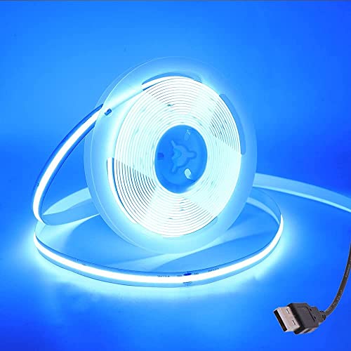 Wisada COB LED Streifen 2M, Innenbereich Nicht Wasserdichte USB Flexibler COB LED Lichtband,DC 5V 320 LEDs/m Eisblau FCOB LED Band für Schrankbeleuchtung,Schlafzimmer, Bar, Bühne, Weihnachtsfeier von Wisada