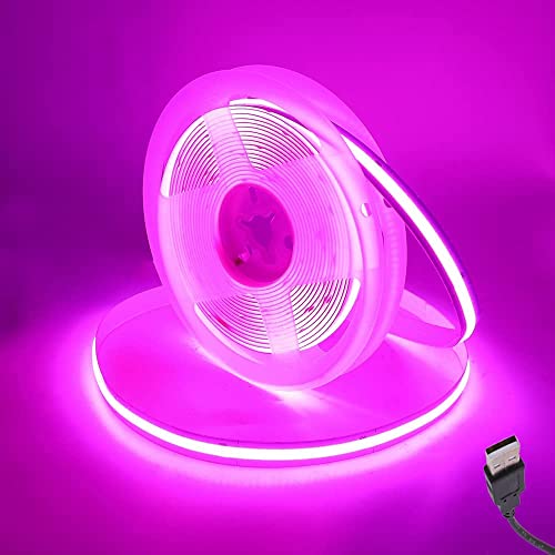 Wisada COB LED Streifen 2M, Innenbereich Nicht Wasserdichte USB Flexibler COB LED Lichtband,DC 5V 320 LEDs/m Rosa FCOB LED Band für Schrankbeleuchtung,Schlafzimmer, Bar, Bühne, Weihnachtsfeier von Wisada