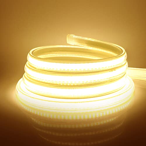 Wisada COB LED Streifen 2m, 220V 360 LEDs/m FCOB LED Band CRI≥90, Wasserdichte Hohe Dichte Flexibler Superhell Warmweiß COB LED Lichtband mit Schaltstecker für Schlafzimmer, Schrankbeleuchtung von Wisada