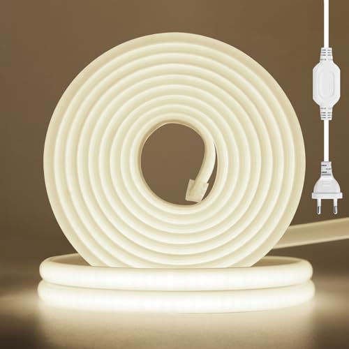 Wisada COB Neon LED Streifen, AC220-240V 288LEDs/m Superhell Flexible FCOB LED Leuchtband (Schnitt alle 50cm), COB LED Band mit Stromkabel für Weihnachten, Party Heim DIY Deko (Naturweiß, 7M) von Wisada
