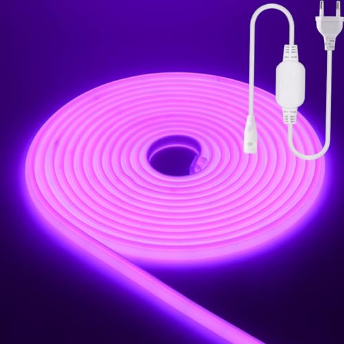 Wisada COB Neon LED Streifen 10m,220V 288 LEDs/m FCOB LED Band, Hohe Dichte Flexibler Superhell Violett Neon LED Lichtband,Wasserdicht Silikon LED Neonlicht für Schlafzimmer Architekturbeleuchtung von Wisada