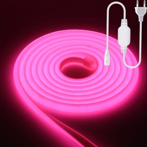 Wisada COB Neon LED Streifen 5m,220V 288 LEDs/m FCOB LED Band, Hohe Dichte Flexibler Superhell Rosa Neon LED Lichtband,Wasserdicht Silikon LED Neonlicht für Schlafzimmer Architekturbeleuchtung von Wisada