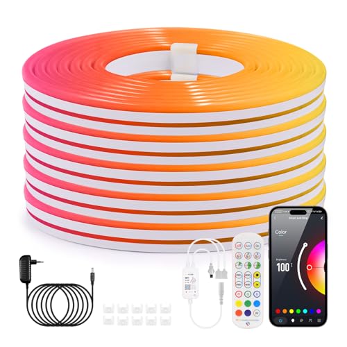 Wisada DC24V RGB Neon Strip, Silikon Flexibler WIFI LED Streifen, Smart Musiksynchronisierung Neon LED Lichtband mit Fernbedienung & Netzteil für Schlafzimmer,Weihnachtsfeier von Wisada