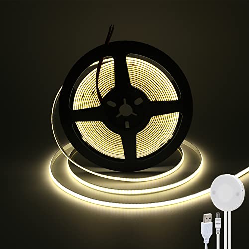 Wisada Dimmbar COB LED Band 2m, DC 5V 320LEDs/m Flexibler LED Lichtband mit USB Sensor, Innenbereich Nicht Wasserdichte Naturweiß COB LED Streifen mit Berühren Dimmer für Hausschrank(FPCB:5MM) von Wisada