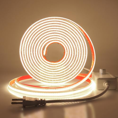 Wisada Dimmbar COB LED Band Selbstklebend, 220V 10M 288LEDs/M Superhell Naturweiß FCOB LED Streifen, Flexibler COB LED Lichtband für Weihnachten, Urlaub, Innendekoration und Beleuchtung von Wisada