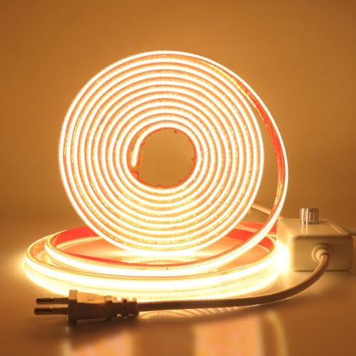 Wisada Dimmbar COB LED Band Selbstklebend, 220V 10M 288LEDs/M Superhell Warmweiß FCOB LED Streifen, Flexibler COB LED Lichtband für Weihnachten, Urlaub, Innendekoration und Beleuchtung von Wisada