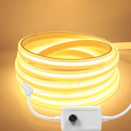 Wisada Dimmbar COB LED Streifen 2m, 220V 288 LEDs/m FCOB Warmweiss 3000K LED Band CRI>85, Hohe Dichte Flexibler Wasserdichte Superhell COB LED Lichtband mit Dimmer für Schlafzimmer, Schrankbeleuchtung von Wisada