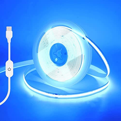 Wisada Dimmbar COB LED Streifen 0.5m, DC5V 320 LEDs/m Flexibler LED Lichtband, Innenbereich Nicht Wasserdichte Eisblau USB LED Band Lichterketten mit Löten Sie Weiß Touch Dimmer für Zuhause(FPCB:5MM) von Wisada