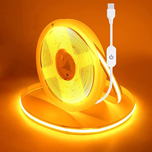 Wisada Dimmbar COB LED Streifen 0.5m, DC5V 320LEDs/m Flexibler LED Lichtband, Innenbereich Nicht Wasserdichte Golden USB LED Band Lichterketten mit Löten Sie Weiß Touch Dimmer für Zuhause(FPCB:5MM) von Wisada