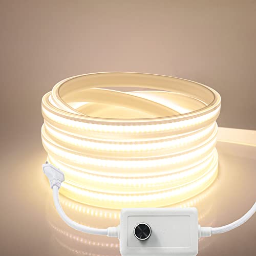 Wisada Dimmbar COB LED Streifen 50cm,220V 288 LEDs/m FCOB Naturweiß 4000K LED Band CRI>85,Hohe Dichte Flexibler Wasserdichte Superhell COB LED Lichtband mit Dimmer für Schlafzimmer, Schrankbeleuchtung von Wisada