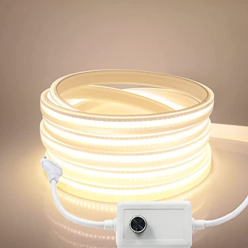 Wisada Dimmbar COB LED Streifen 15m,220V 288 LEDs/m FCOB Naturweiß 4000K LED Band CRI>85,Hohe Dichte Flexibler Wasserdichte Superhell COB LED Lichtband mit Dimmer für Schlafzimmer, Schrankbeleuchtung von Wisada