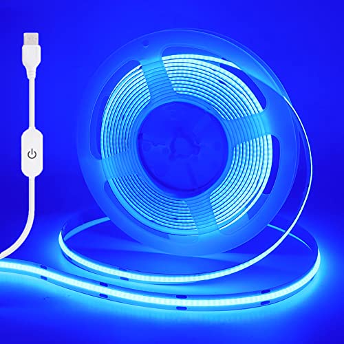 Wisada Dimmbar COB LED Streifen 1m, DC5V 320LEDs/m Flexibler LED Lichtband, Innenbereich Nicht Wasserdichte Blau USB LED Band Lichterketten mit Löten Sie Weiß Touch Dimmer für Zuhause, Party(FPCB:5MM) von Wisada