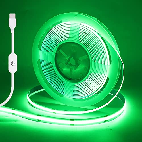 Wisada Dimmbar COB LED Streifen 1m, DC5V 320LEDs/m Flexibler LED Lichtband, Innenbereich Nicht Wasserdichte Grün USB LED Band Lichterketten mit Löten Sie Weiß Touch Dimmer für Zuhause, Party(FPCB:5MM) von Wisada