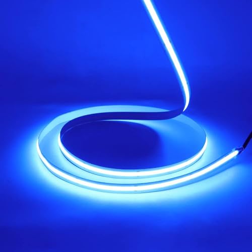 Wisada Dimmbar COB LED Streifen 5m, 12V 320LEDs/m Flexibler LED Lichtband, Innenbereich Nicht Wasserdichte Blau COB LED Band Lichterketten mit Berühren Dimmer & Netzteil für Weihnachten, Hausschrank von Wisada