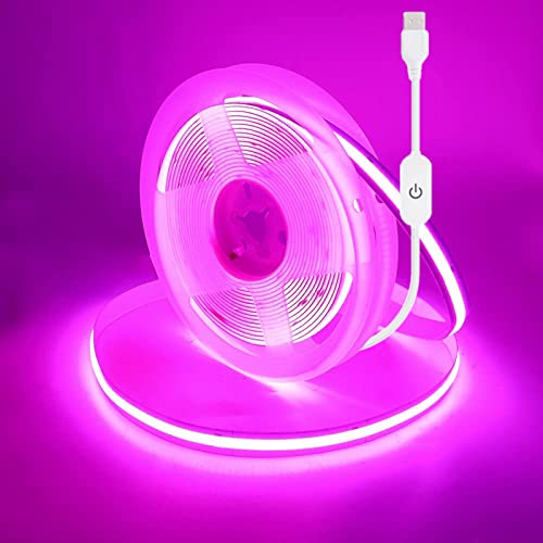 Wisada Dimmbar COB LED Streifen 5m, DC5V 320LEDs/m Flexibler LED Lichtband, Innenbereich Nicht Wasserdichte Rosa USB LED Band Lichterketten mit Löten Sie Weiß Touch Dimmer für Zuhause, Party(FPCB:5MM) von Wisada