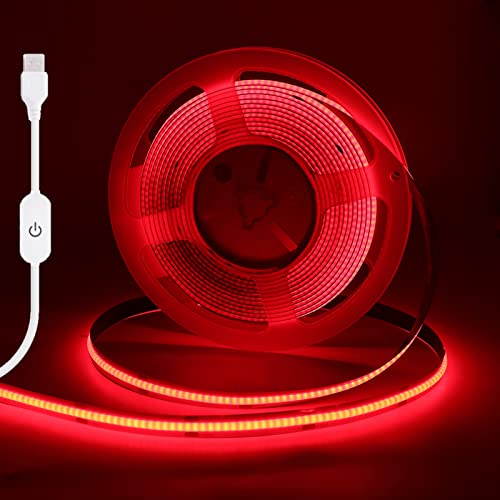 Wisada Dimmbar COB LED Streifen 5m, DC5V 320LEDs/m Flexibler LED Lichtband, Innenbereich Nicht Wasserdichte Rot USB LED Band Lichterketten mit Löten Sie Weiß Touch Dimmer für Zuhause, Party(FPCB:5MM) von Wisada