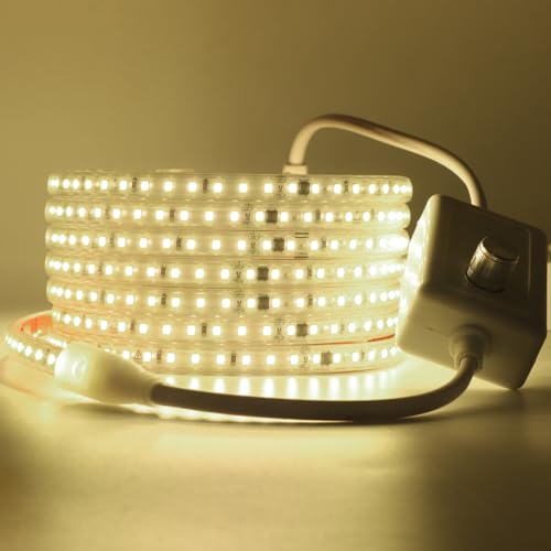 Wisada Dimmbar LED Streifen Selbstklebend, 15M 120LEDs/m 2835 SMD Flexible Superhell LED Band (Schnitt alle 10cm), Anschluss an AC220-240V Naturweiß LED Leuchtband für Party Weihnachten Deko von Wisada