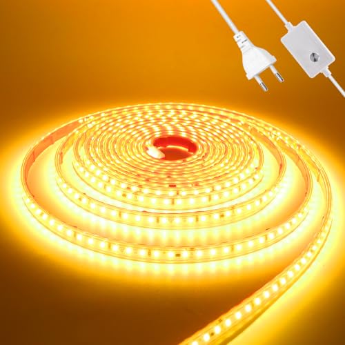 Wisada Dimmbar LED Streifen Selbstklebend, 20M 120LEDs/m 2835 SMD Flexible Superhell LED Band (Schnitt alle 10cm), Anschluss an AC220-240V Golden Streifen für Party Weihnachten Deko von Wisada