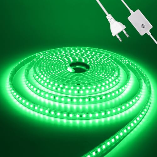 Wisada Dimmbar LED Streifen Selbstklebend, 2M 120LEDs/m 2835 SMD Flexible Superhell LED Band (Schnitt alle 10cm), Anschluss an AC220-240V Grün LED Leuchtband für Party Weihnachten Deko von Wisada