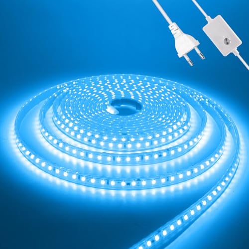 Wisada Dimmbar LED Streifen Selbstklebend, 5M 120LEDs/m 2835 SMD Flexible Superhell LED Band (Schnitt alle 10cm), Anschluss an AC220-240V Eisblau LED Leuchtband für Party Weihnachten Deko von Wisada