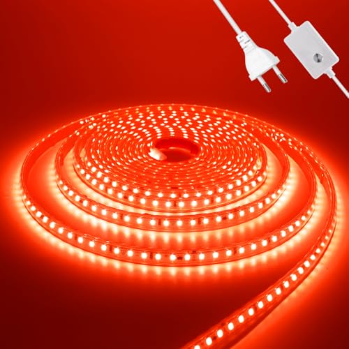 Wisada Dimmbar LED Streifen Selbstklebend, 8M 120LEDs/m 2835 SMD Flexible Superhell LED Band (Schnitt alle 10cm), Anschluss an AC220-240V Rot LED Leuchtband für Party Weihnachten Deko von Wisada