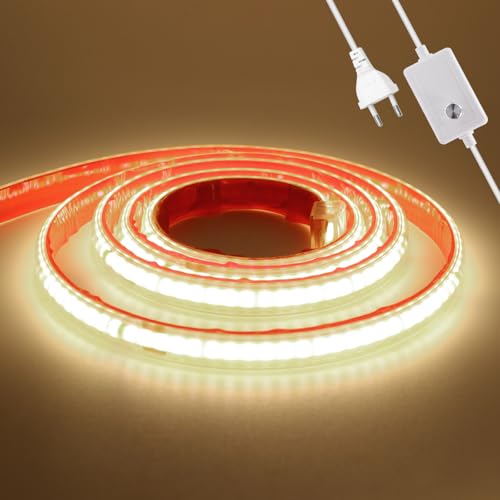 Wisada Dimmbar LED Streifen Selbstklebend 12m, 240LEDs/m Flexible Superhell COB LED Band (Schnitt alle 10cm), Anschluss an AC220-240V Naturweiß LED Leuchtband für Party Weihnachten Deko von Wisada