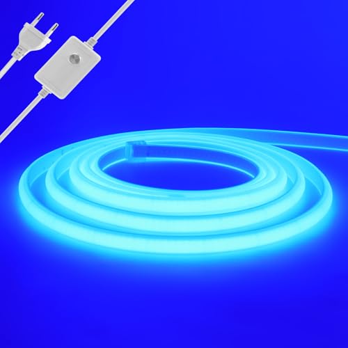 Wisada Dimmbar Neon Streifen 230V, COB LED Stripe 288LEDs/M Helligkeit Hohe Weihnachten COB LED Band für Wohnzimmer DIY LED Lichter(Blau，5M) von Wisada