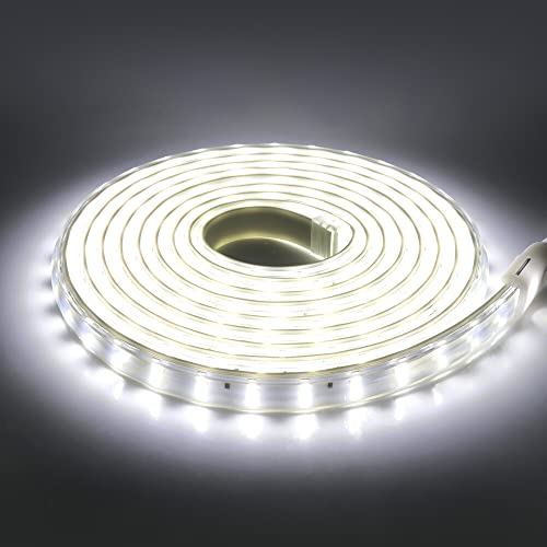 Wisada Doppelreihe LED Streifen 10m, 220V SMD 2835 120LEDs/m Superhell Flexibler Streifen, Biegbarer Schnitt Innen LED Lichtband Kaltes Weiß LED Band mit Schaltstecker für Schlafzimmer, Schrank von Wisada