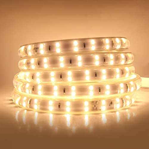 Wisada Doppelreihe LED Streifen 11m, 220V SMD 2835 120LEDs/m Superhell Flexibler Streifen, Biegbarer Schnitt Innen LED Lichtband Warmweiß LED Band mit Schaltstecker für Schlafzimmer, Schrank von Wisada